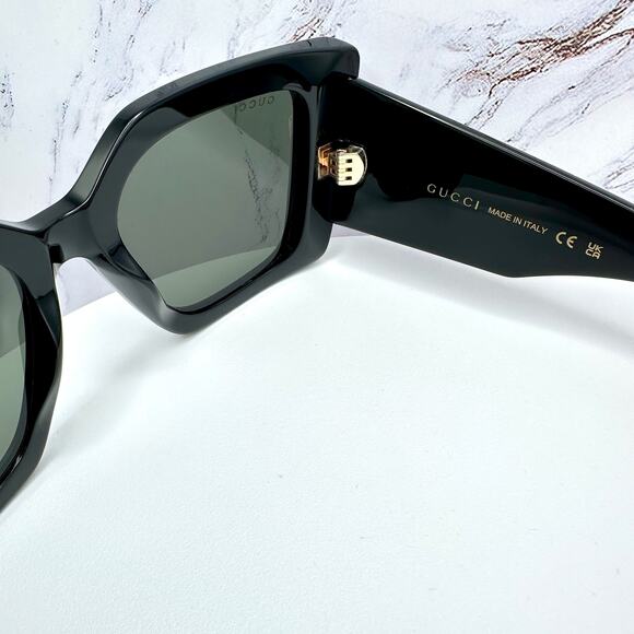 New GUCCI Sunglasses Black Gold Logo Square Oversized 51mm Grey Lens Womens main image 4